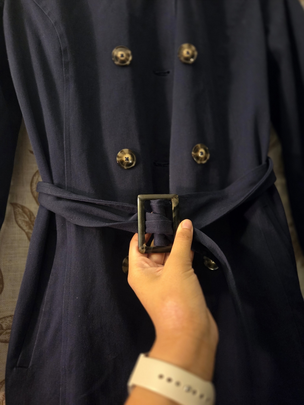Classic Navy Double-Breasted Trench Coat with Belt